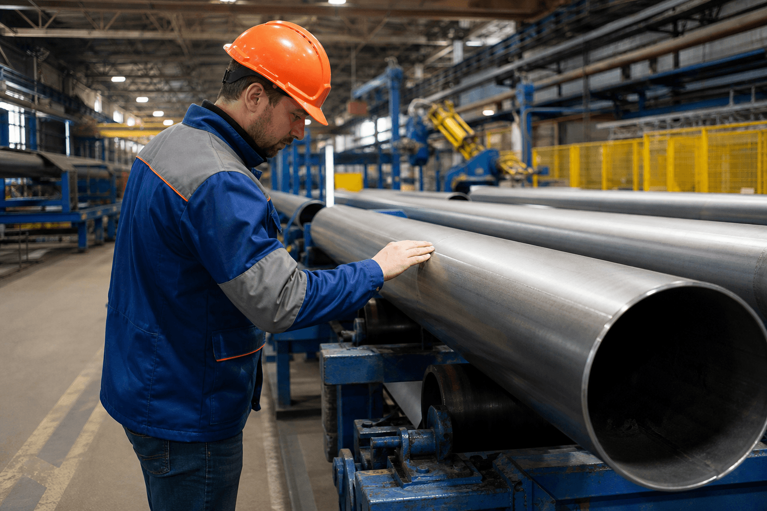 Quality inspection of metal pipes at the plant